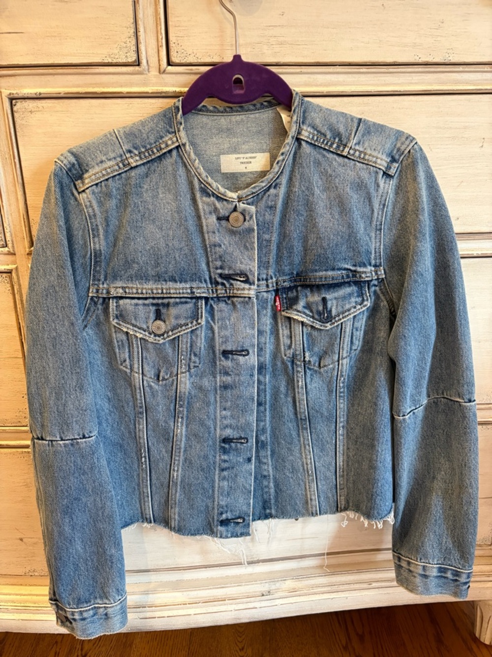 Levi's Light Blue Cropped Denim Jacket with Frayed Hem